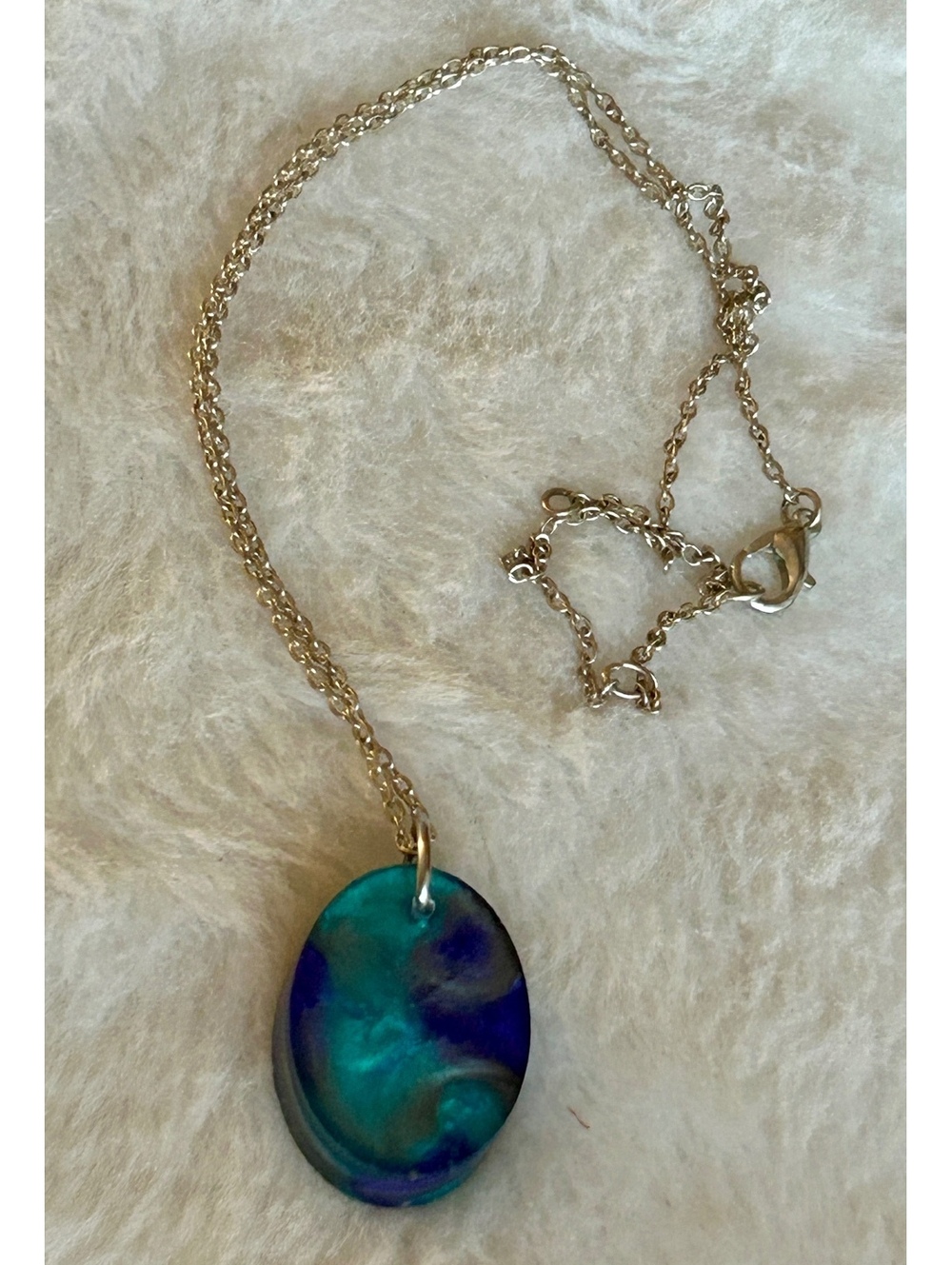 Resin Pendant Necklace with Blue and Green Swirl Design